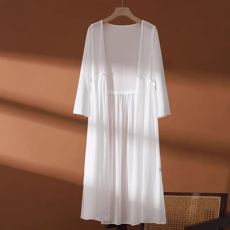 Women Fashion Blouse - Cardigan Lungo Estivo in Chiffon da