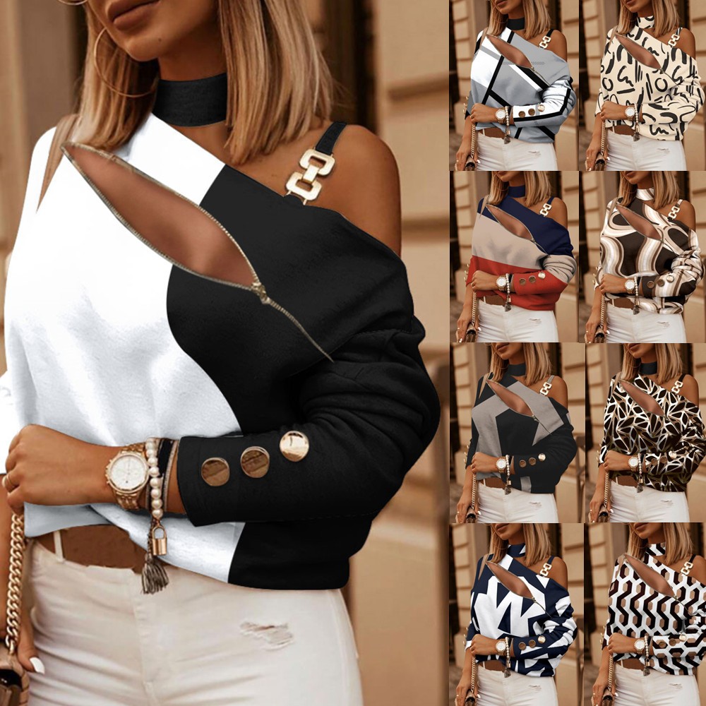 Women Fashion Blouse - Camicetta da donna con spalle scoperte,