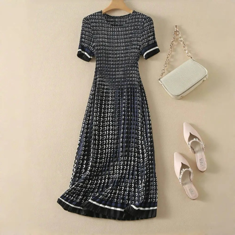 Smocked Dress Women - Abito plissettato, linea vita da donna,