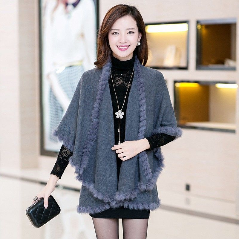 Women'S Fashion Layering - Vero coniglio caldo scialle primaverile poncho
