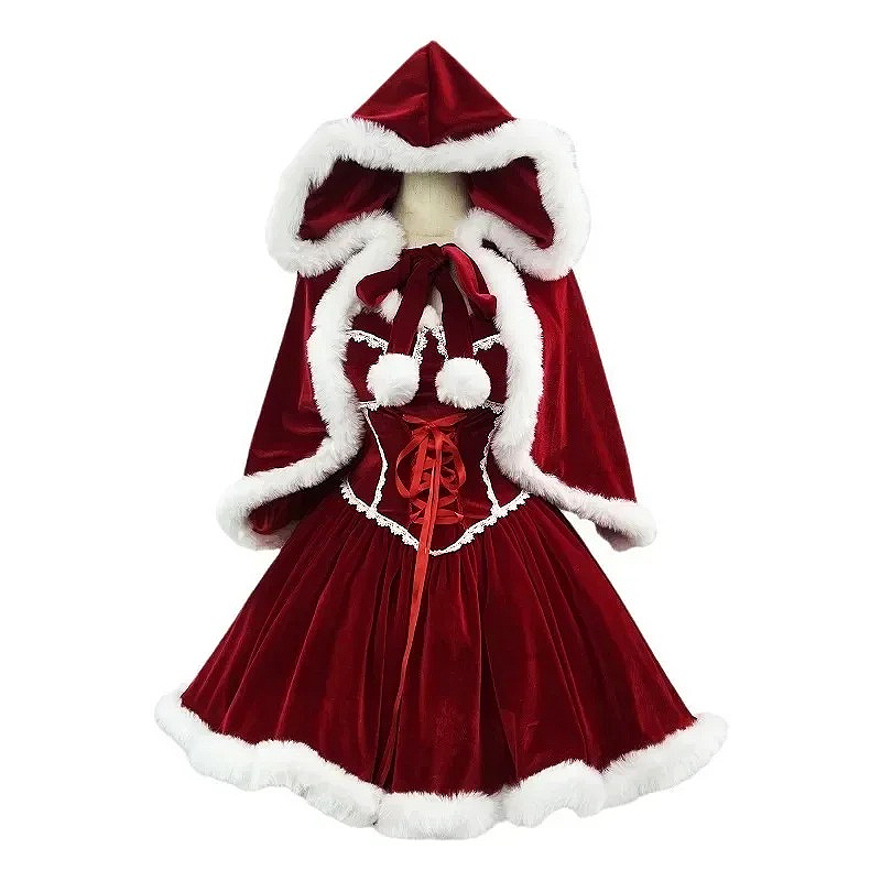 Women Fashion Reddit - Abito rosso di Capodanno Mantello Cosplay