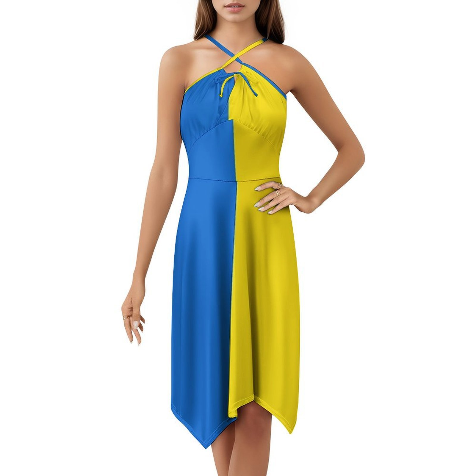 Smocked Dress Women - Abito grembiule floreale con bandiera ucraina