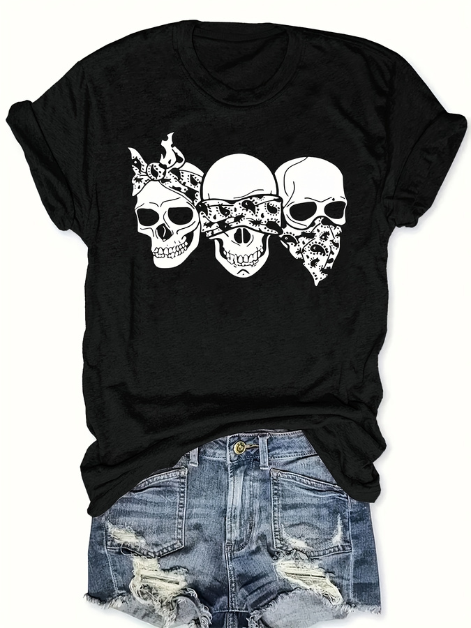 Women'S Fashion Trends Summer 2025 - T-shirt Happy Cartoon Skull, vestibilità ampia,