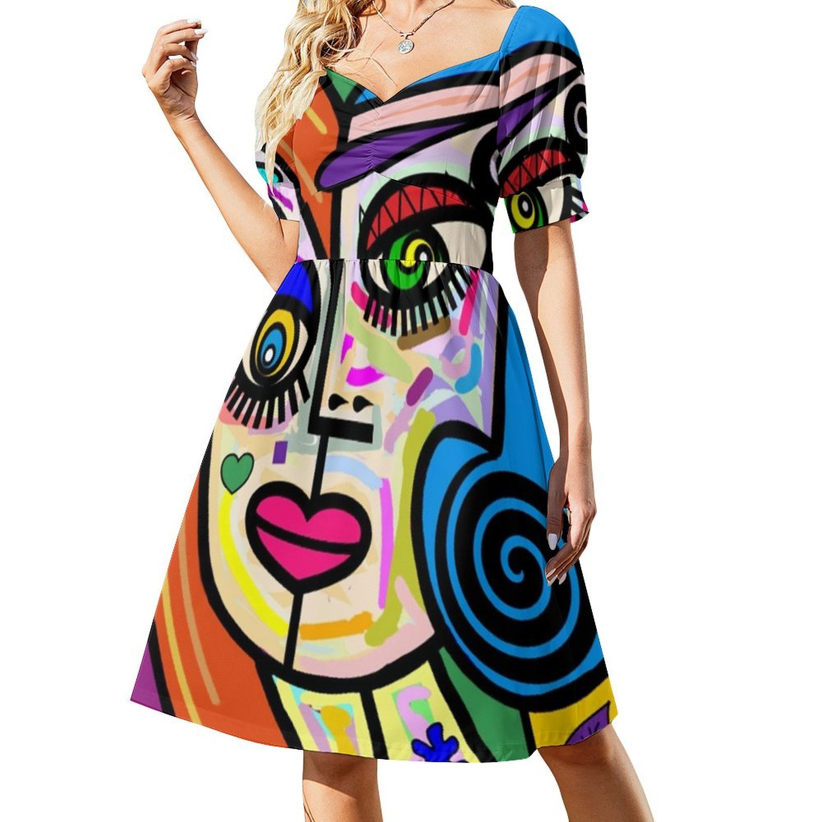 Funky Ladies Abstract Face No  - Smocked Dress Women recensione e prezzo