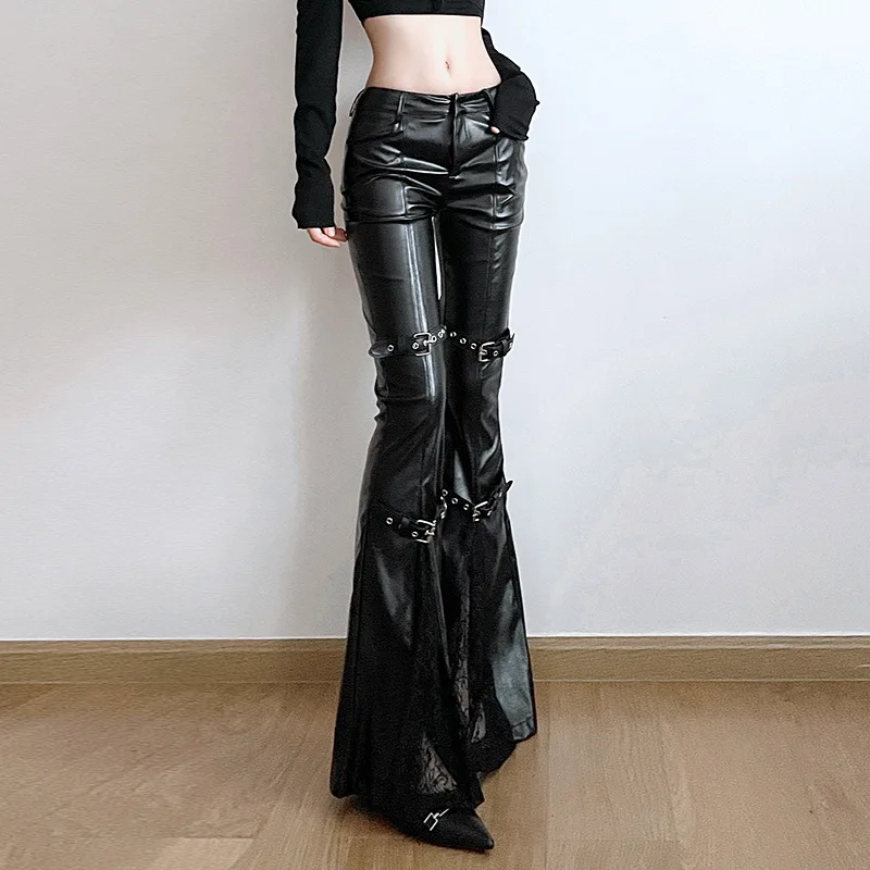 Pantaloni svasati in pelle PU  - Women'S Y2K Fashion Aesthetic recensione e prezzo